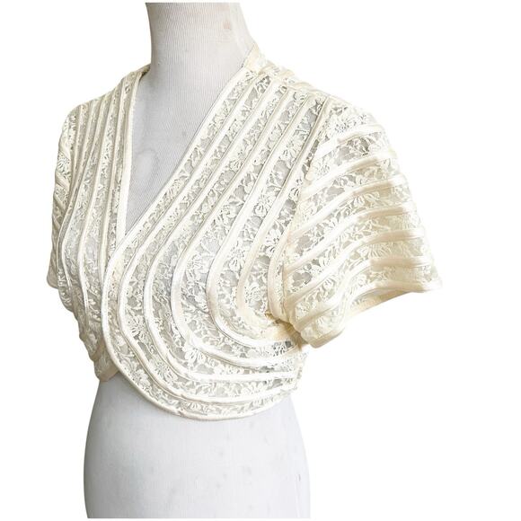 Moshita Couture Vintage Lace & Satin Bolero Cropped Sized XL Cream Wedding - Picture 3 of 9